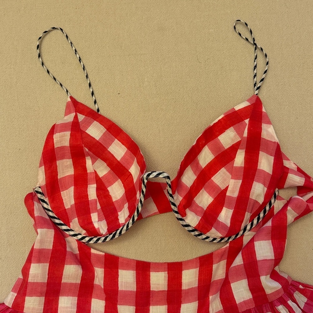 Red/pink and White Gingham cut out mini Dress M/L - Picture 15 of 17